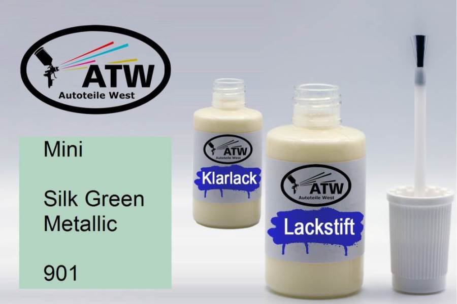 Mini, Silk Green Metallic, 901: 20ml Lackstift + 20ml Klarlack - Set, von ATW Autoteile West.